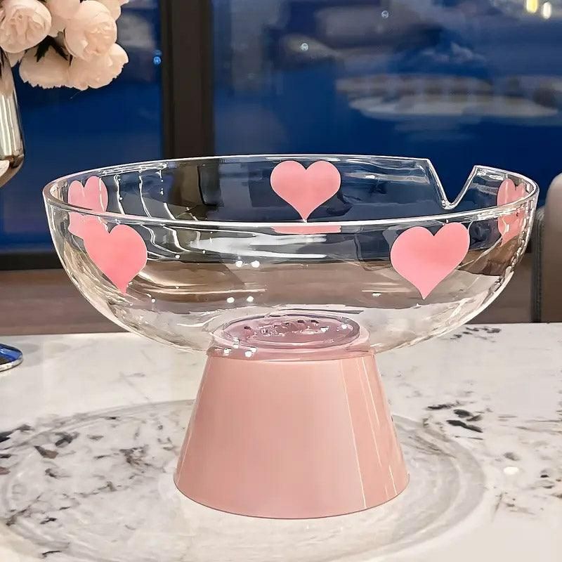Clear Pedestal Fruit and Snack Bowl with Heart Pattern