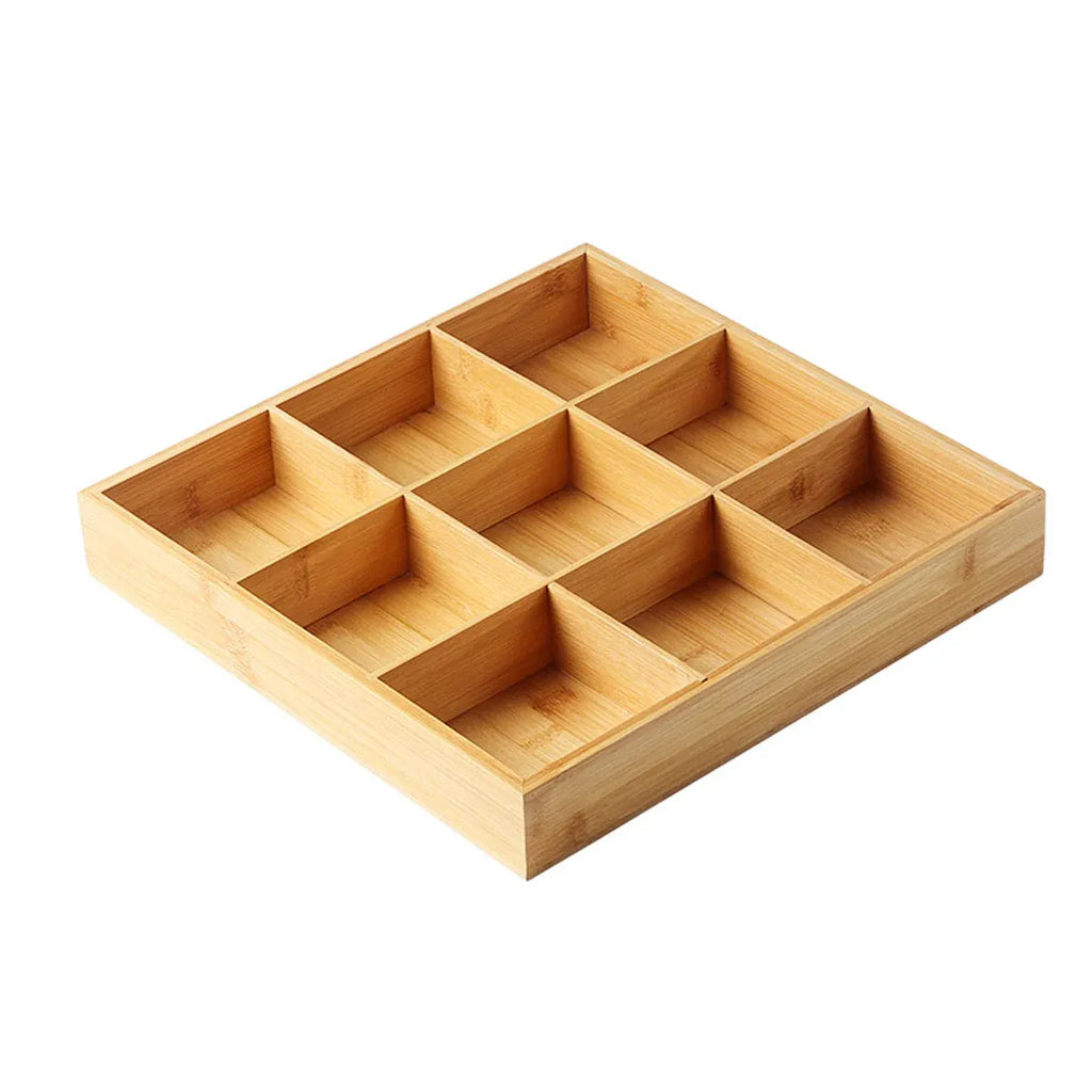 Bamboo Nine-Compartment Serving Tray, 32.8 x 32.8 cm