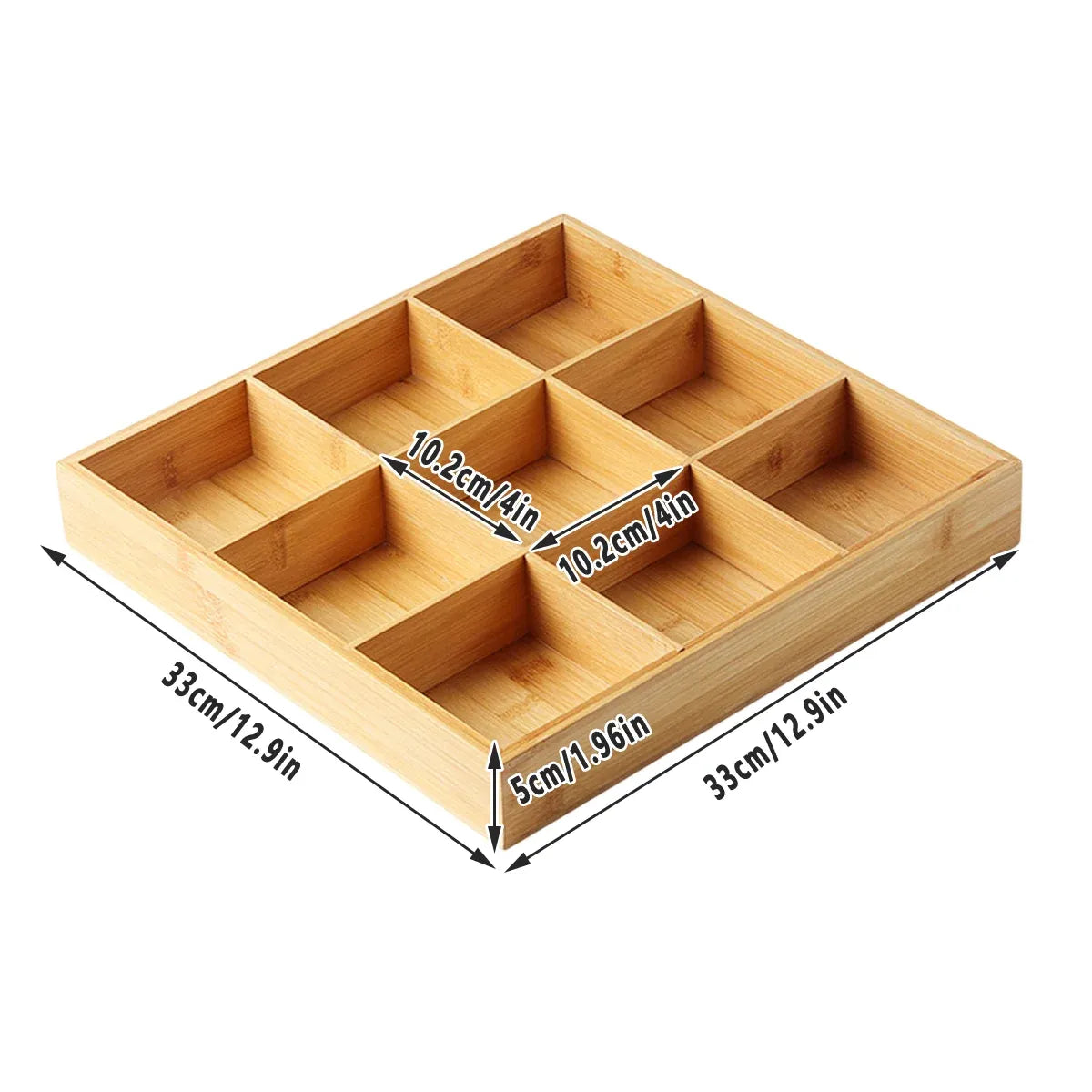 Bamboo Nine-Compartment Serving Tray, 32.8 x 32.8 cm