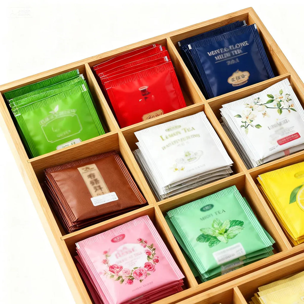 Bamboo Nine-Compartment Serving Tray, 32.8 x 32.8 cm
