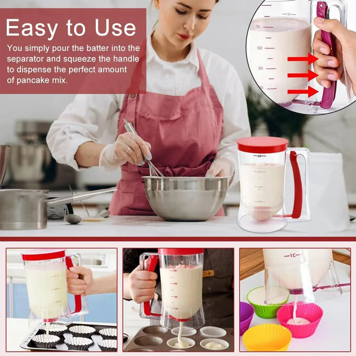 Batter Dispenser Measuring Jug with Lid, 990 ml