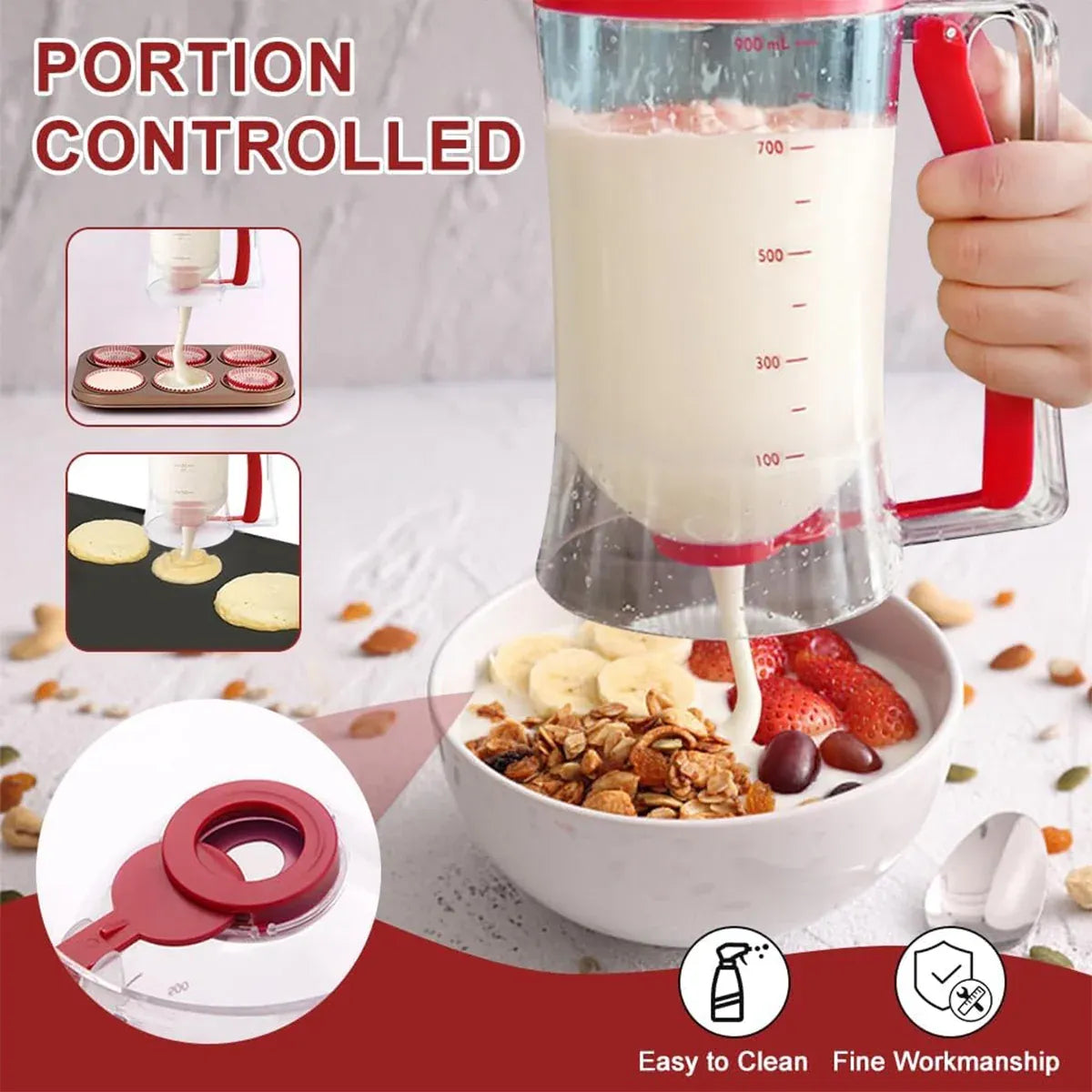 Batter Dispenser Measuring Jug with Lid, 990 ml