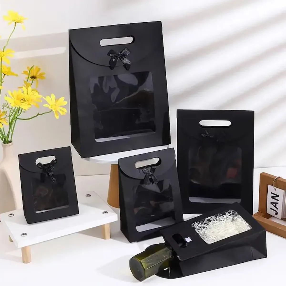 24PCS Bow Gift Boxes with Clear Window Aesthetic for Candy Gift Packaging Use - M