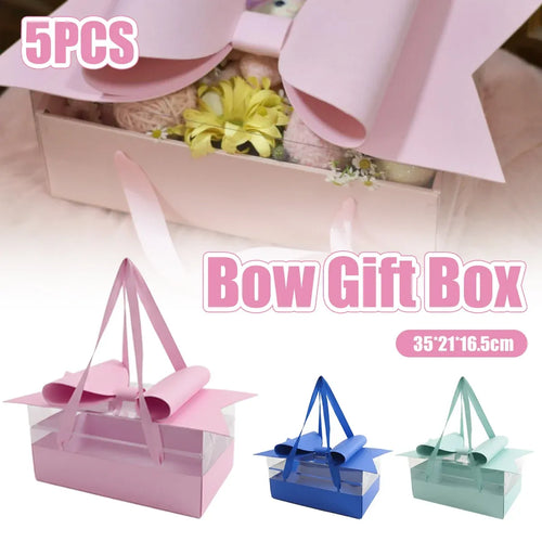 5PCS Bow Gift Box Transparent PVC Design with Ribbon Wedding Party Favor Boxes - Blue