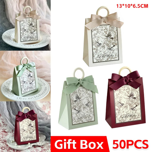 50PCS Gift Bags 3 Colours Aesthetic French Forest Theme Party Packing Bags - Champagne