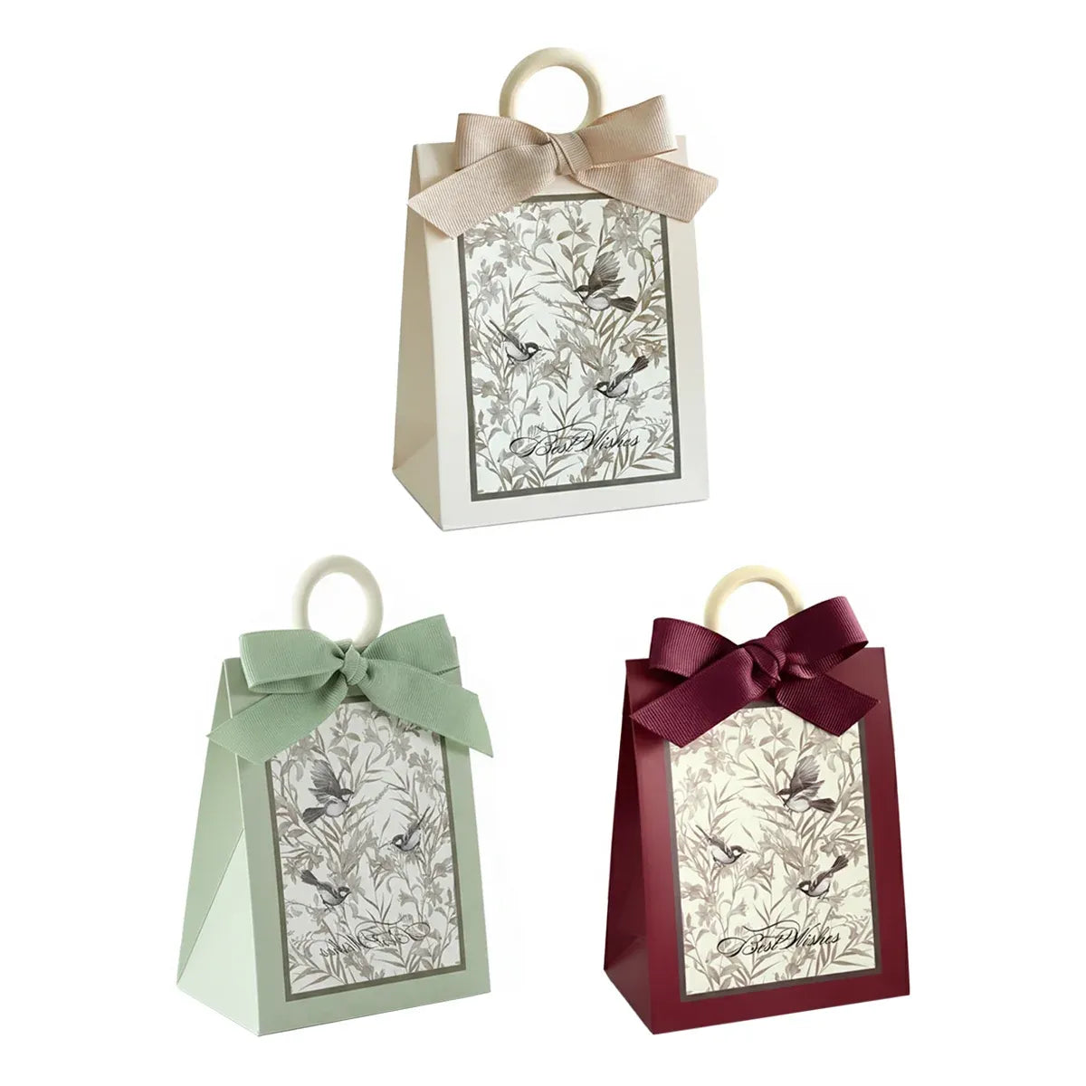 50PCS Gift Bags 3 Colours Aesthetic French Forest Theme Party Packing Bags - Champagne