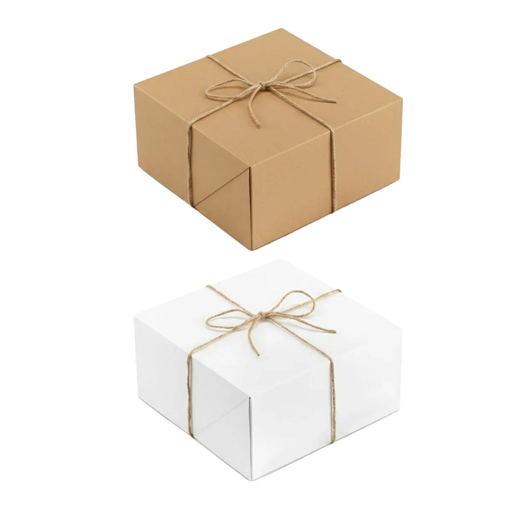 10Pcs Kraft Gift Boxes Set with Jute Rope 8x8x4 Inch Party Favour Packaging - Kraft
