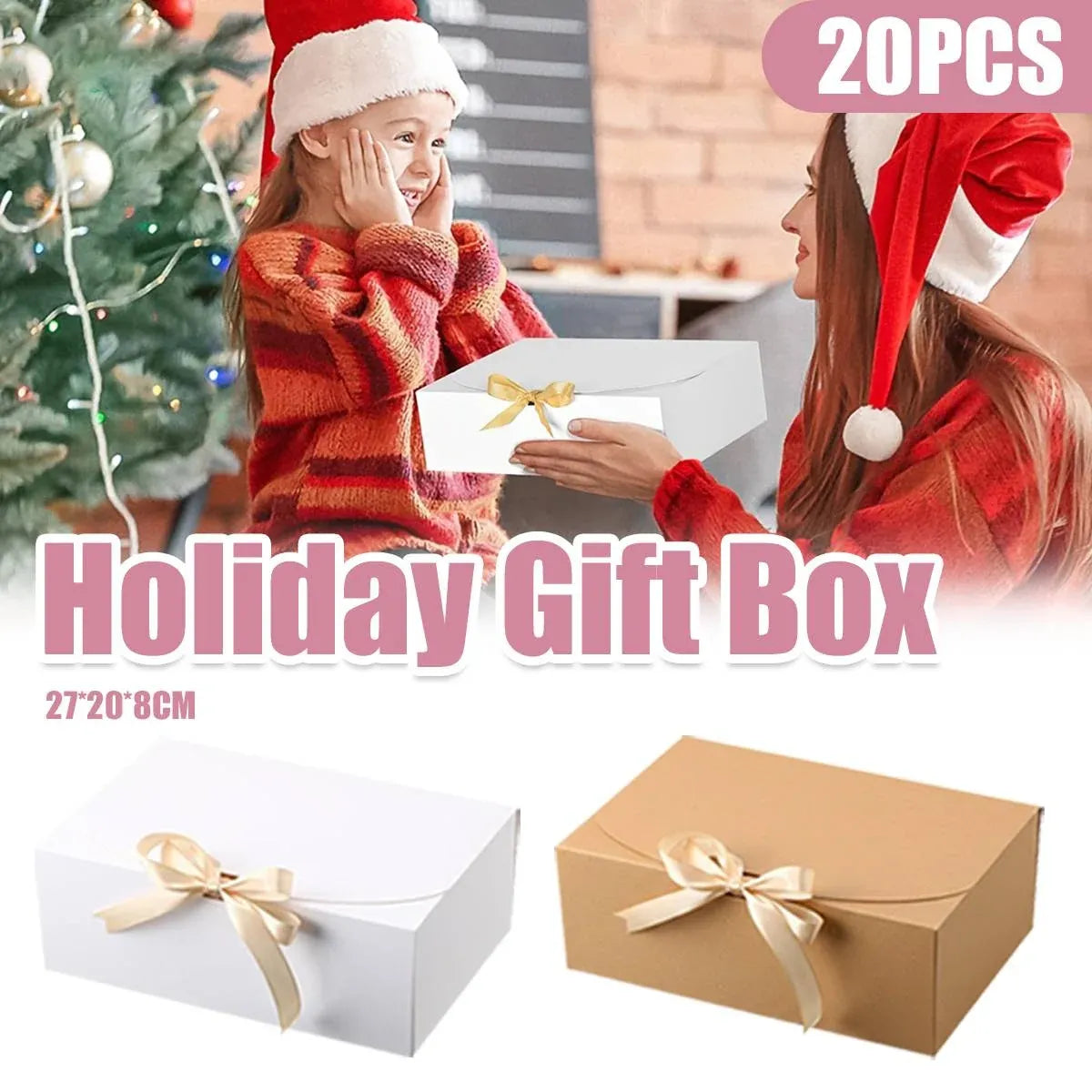 20 Pcs Holiday Party Gift Boxes Festive Packaging Box Set Foldable Kraft White - Kraft