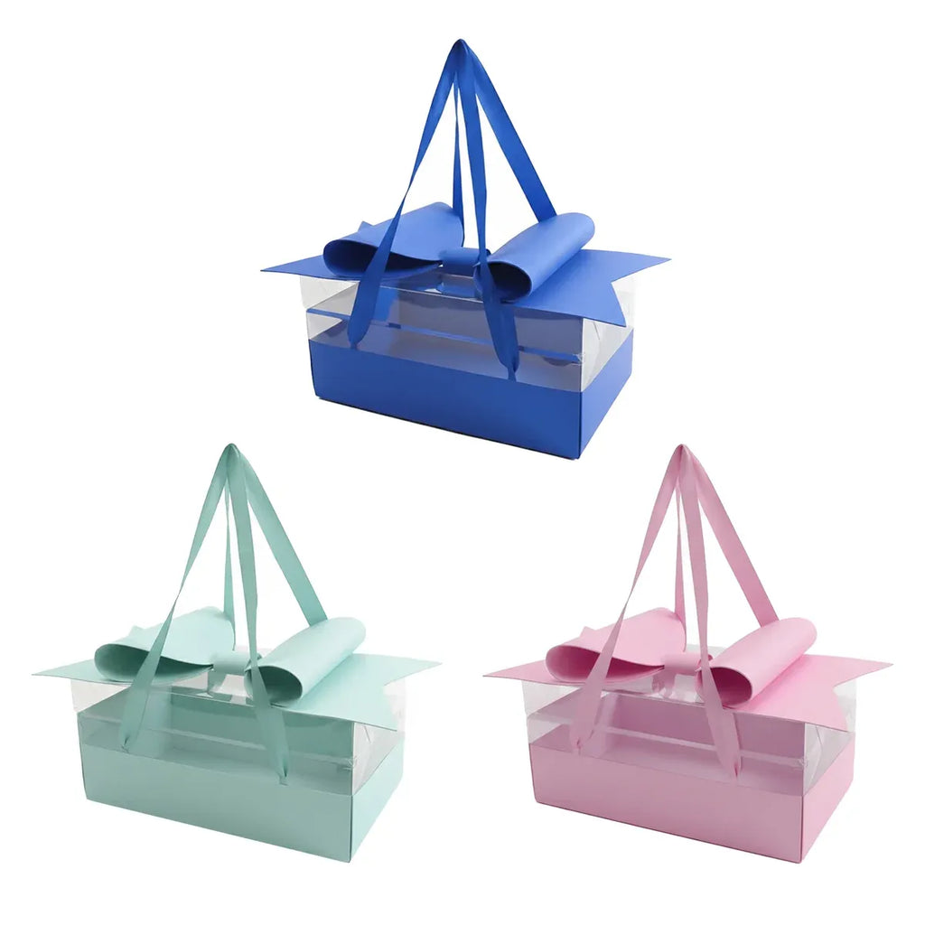 5PCS Bow Gift Box Transparent PVC Design with Ribbon Wedding Party Favor Boxes - Pink