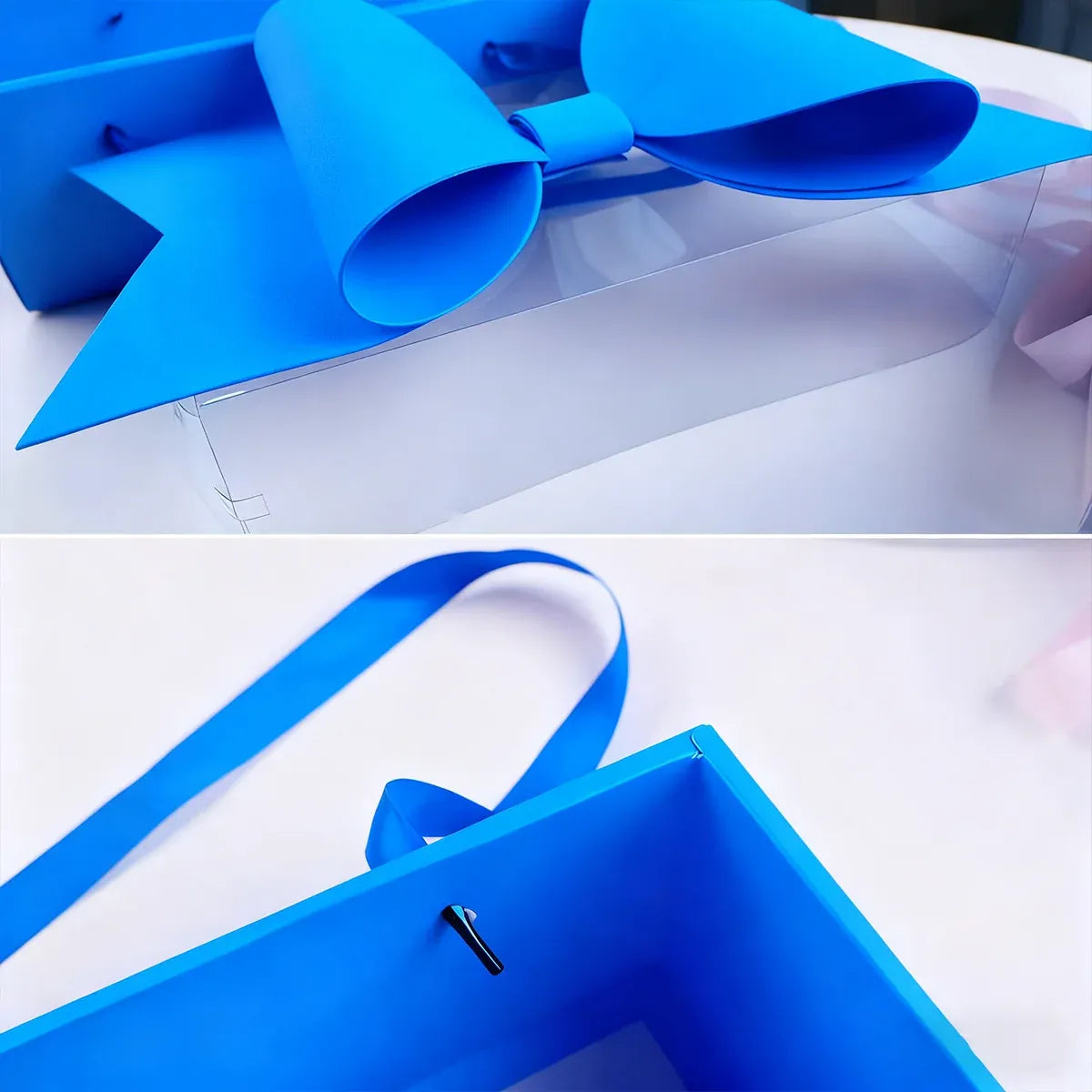 5PCS Bow Gift Box Transparent PVC Design with Ribbon Wedding Party Favor Boxes - Pink