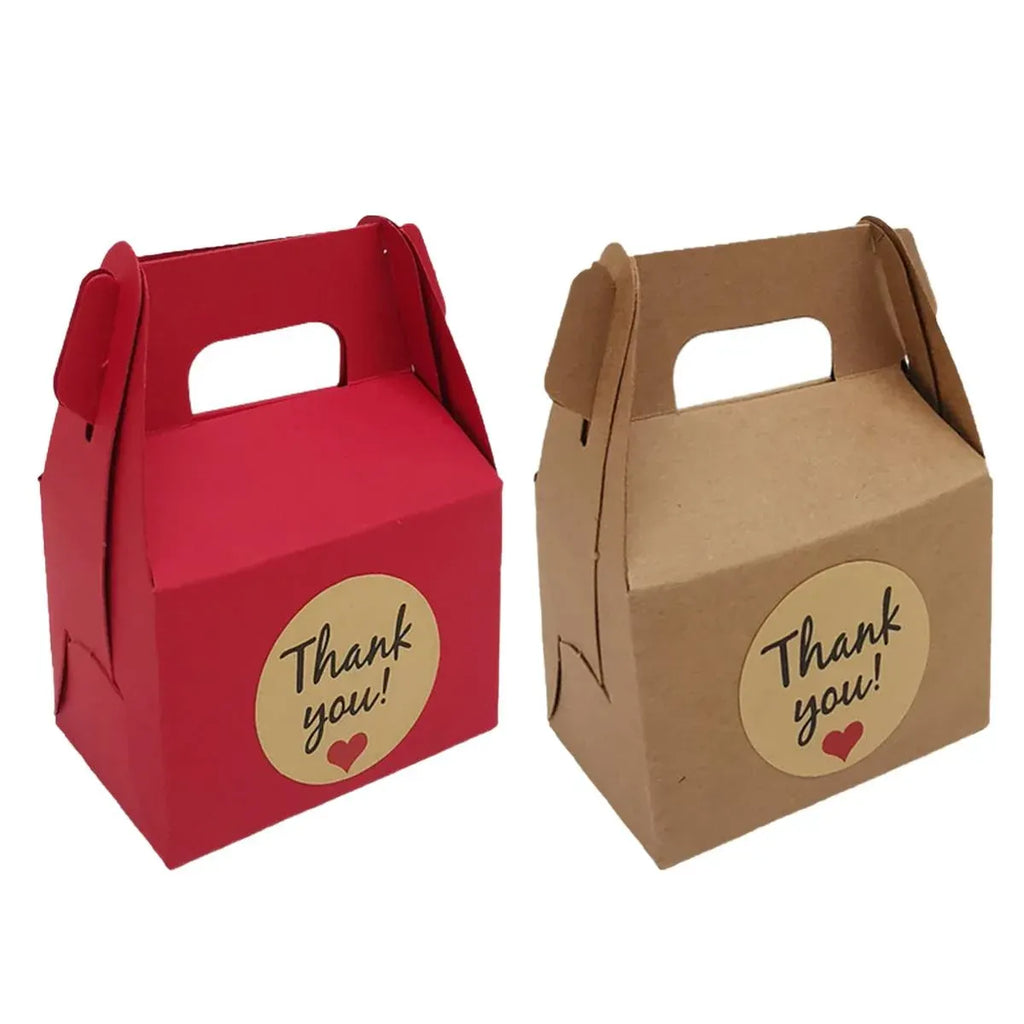 3 Packs Handheld Kraft Paper Gift Boxes with Thank-you Stickers Party Favor Use - Red
