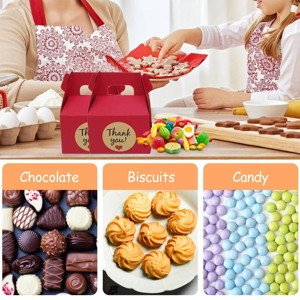 3 Packs Handheld Kraft Paper Gift Boxes with Thank-you Stickers Party Favor Use - Red