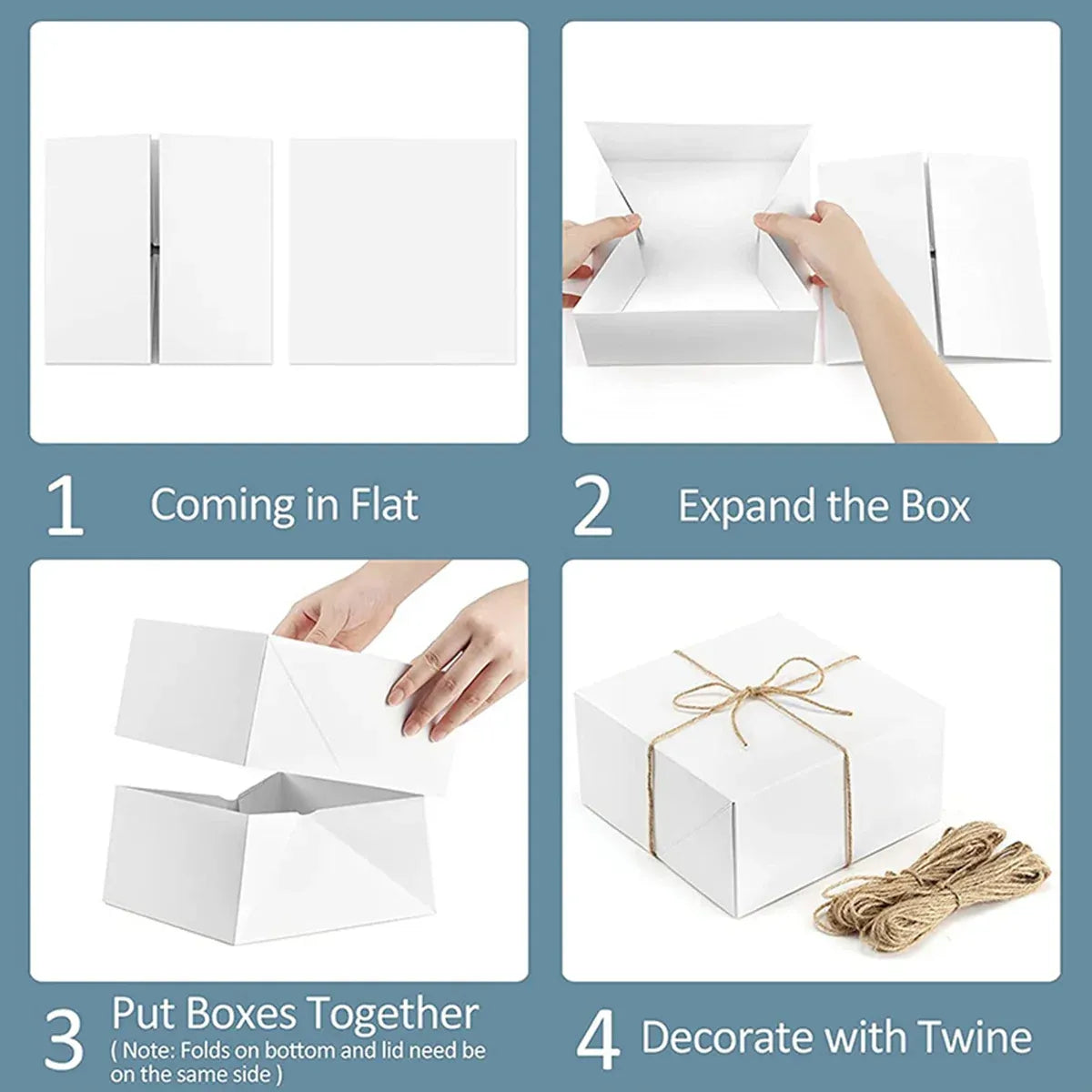 10Pcs Kraft Gift Boxes Set with Jute Rope 8x8x4 Inch Party Favour Packaging - White
