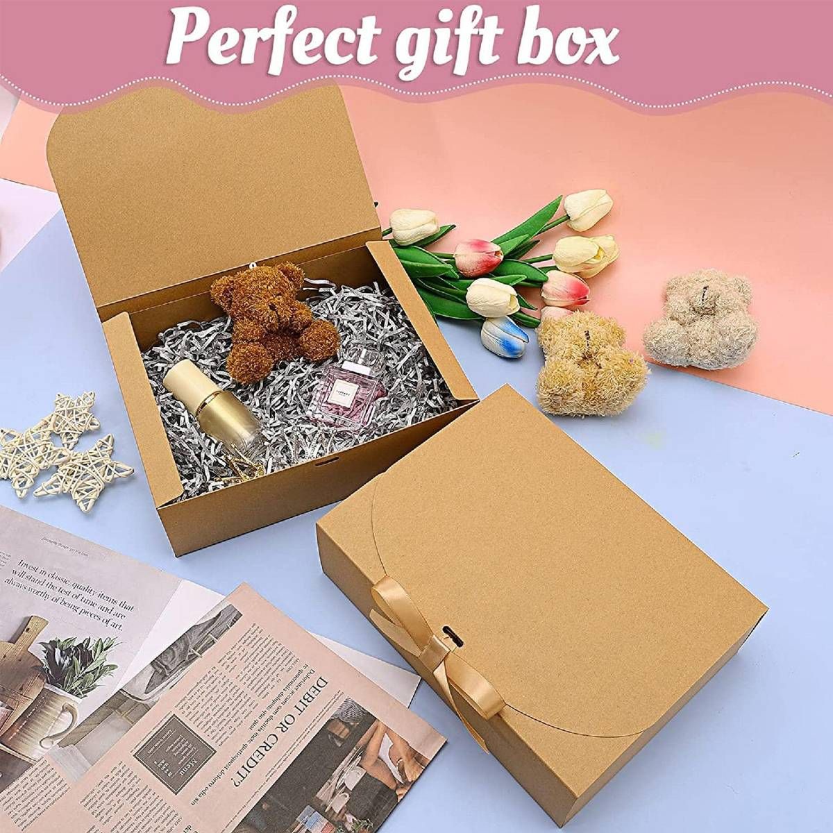 20 Pcs Holiday Party Gift Boxes Festive Packaging Box Set Foldable Kraft White - White