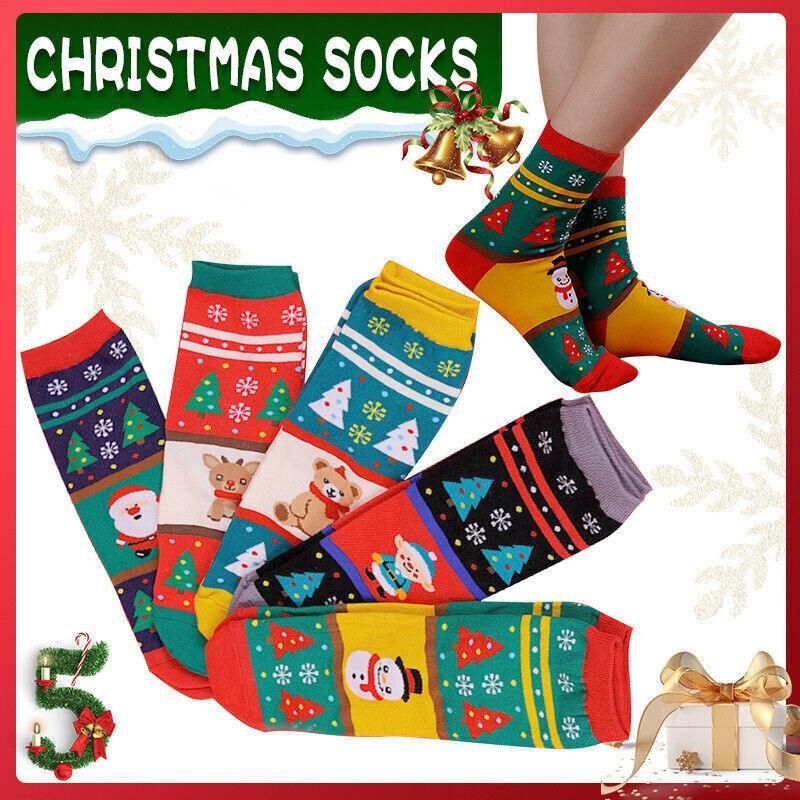 Christmas Pattern Cotton Blend Socks, 1 Pair