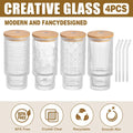 4PCS 11OZ Juice Cup with Lid and Straw Creative Glass Drink Cup