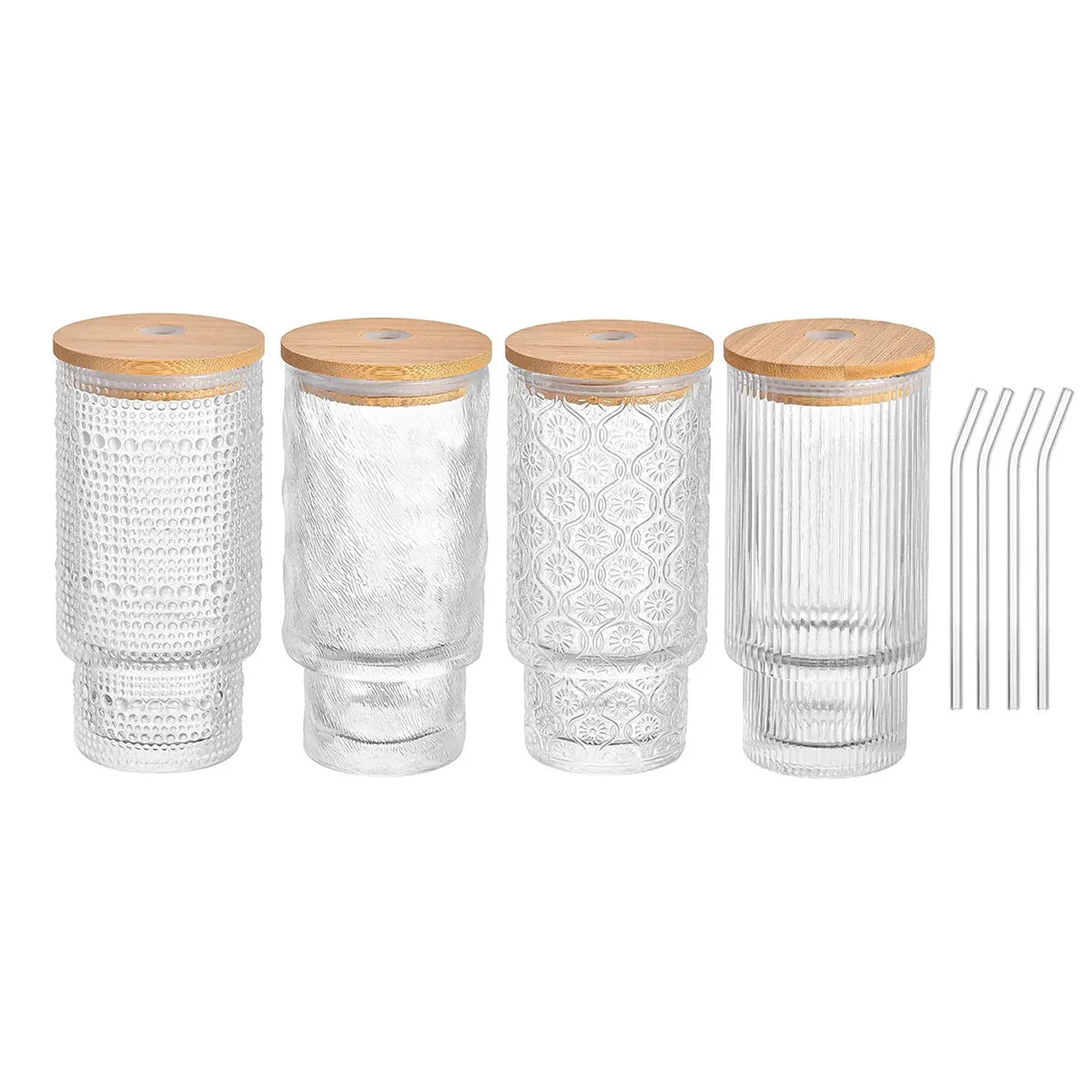 4PCS 11OZ Juice Cup with Lid and Straw Creative Glass Drink Cup