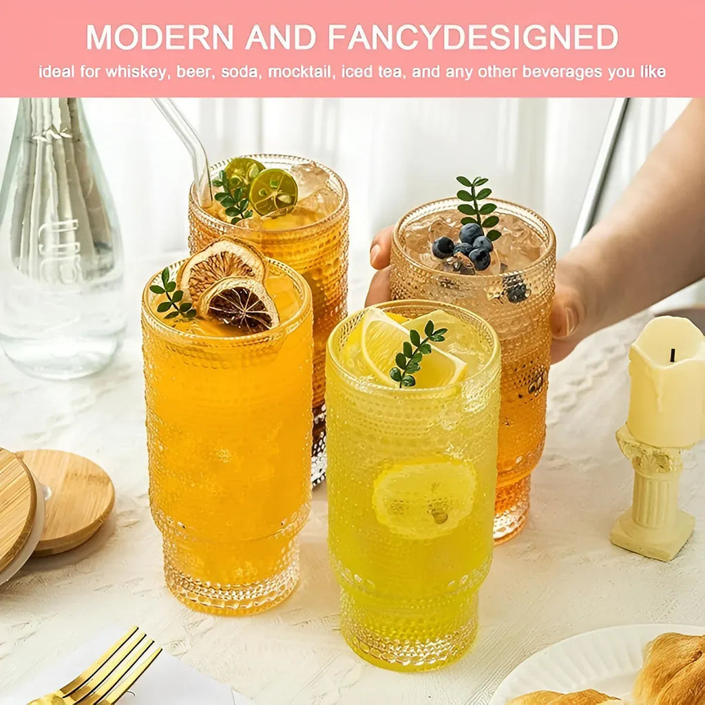4PCS 11OZ Juice Cup with Lid and Straw Creative Glass Drink Cup
