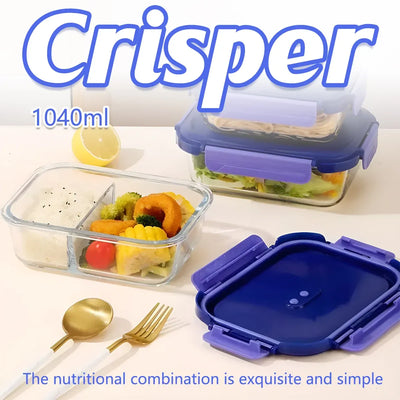 Aimall Glass Food Storage Container, 1040 mL, Blue Lid