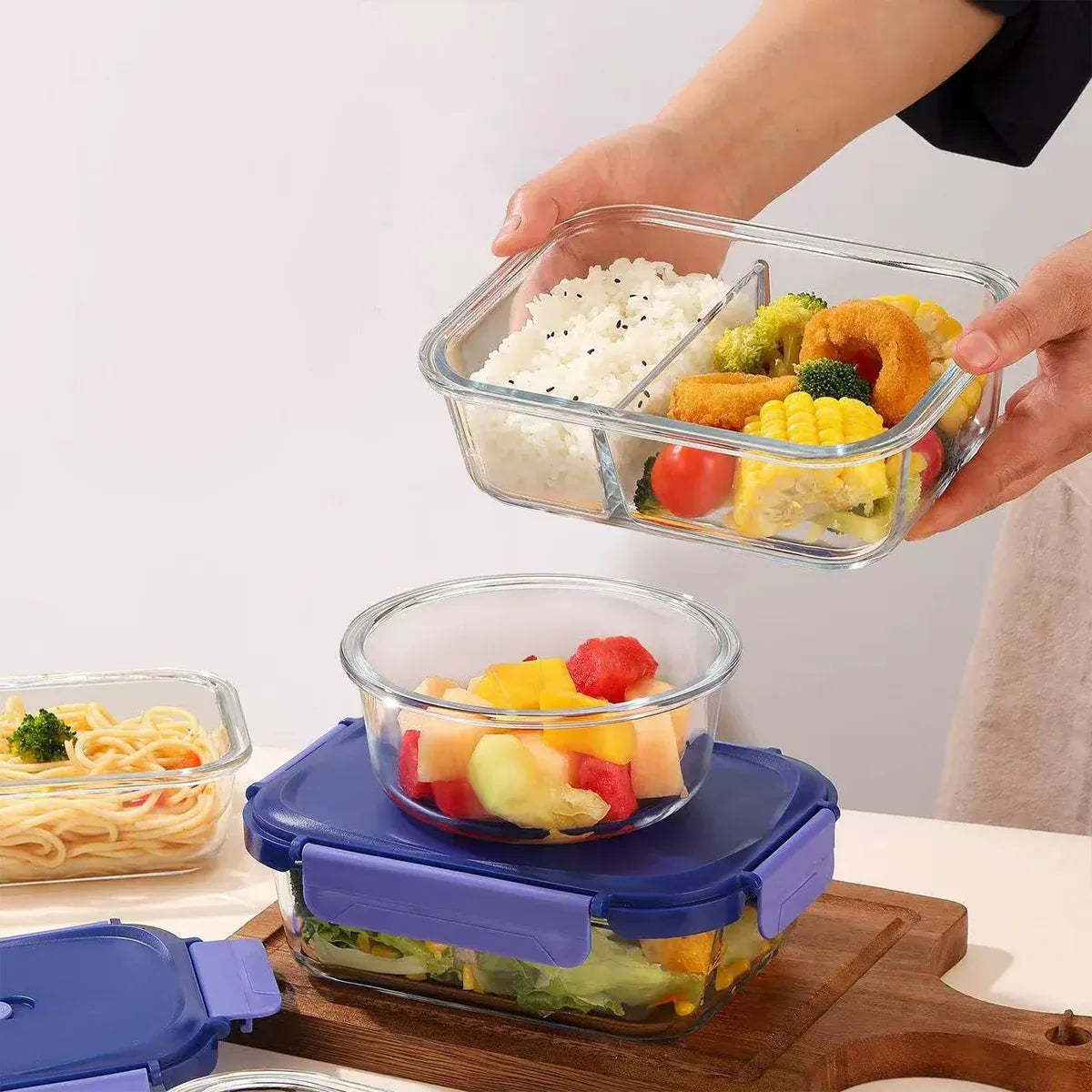 Glass Food Storage Container 1040ml Lunch Bento Box with Lid