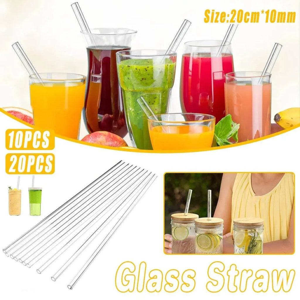 Clear Borosilicate Glass Drinking Straws, 10 Pack