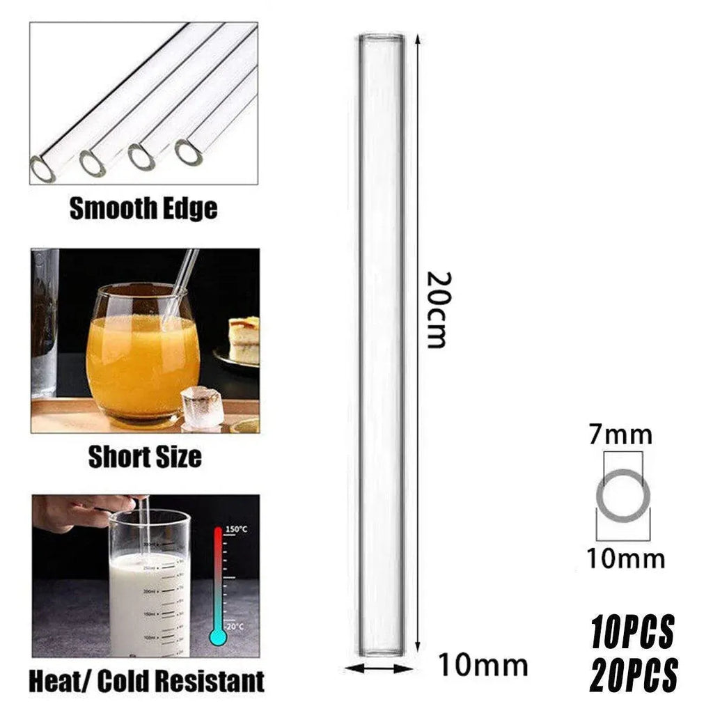 Clear Borosilicate Glass Drinking Straws, 10 Pack