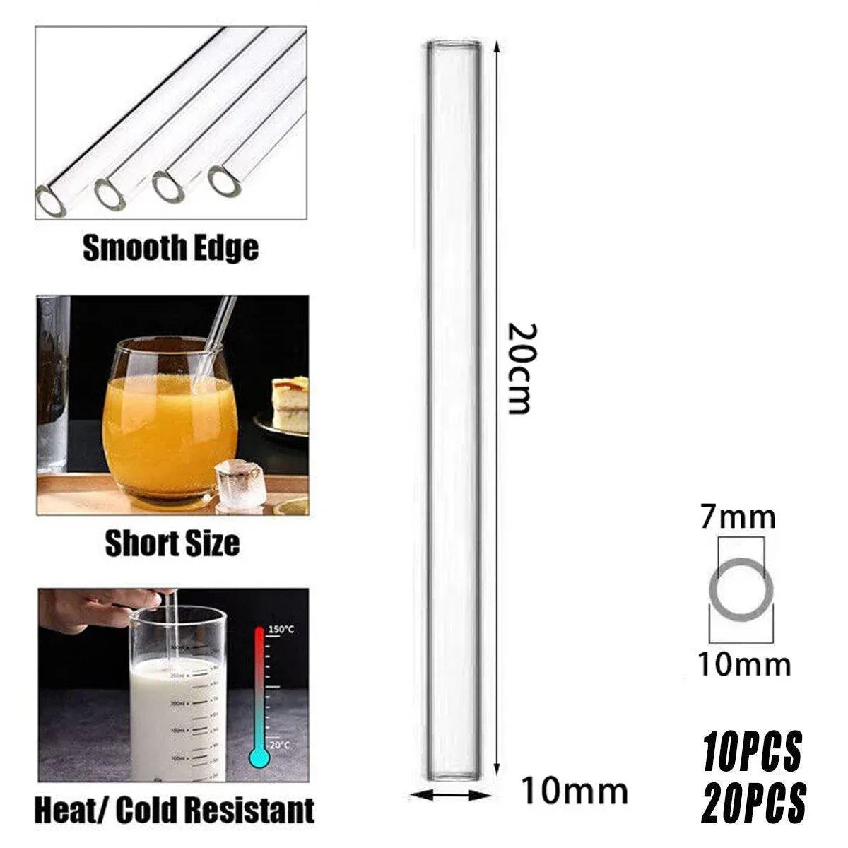 Clear Borosilicate Glass Drinking Straws, 20 Pack