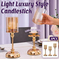 Metal and Glass Candlestick Holders with Glass Shades, Set of 3