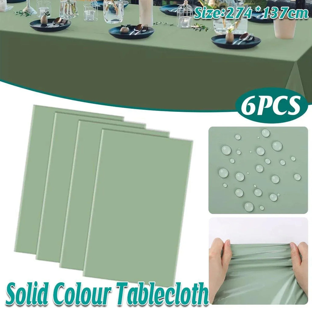 Sage Green PEVA Tablecloths, 274 x 137 cm, 6 Pack