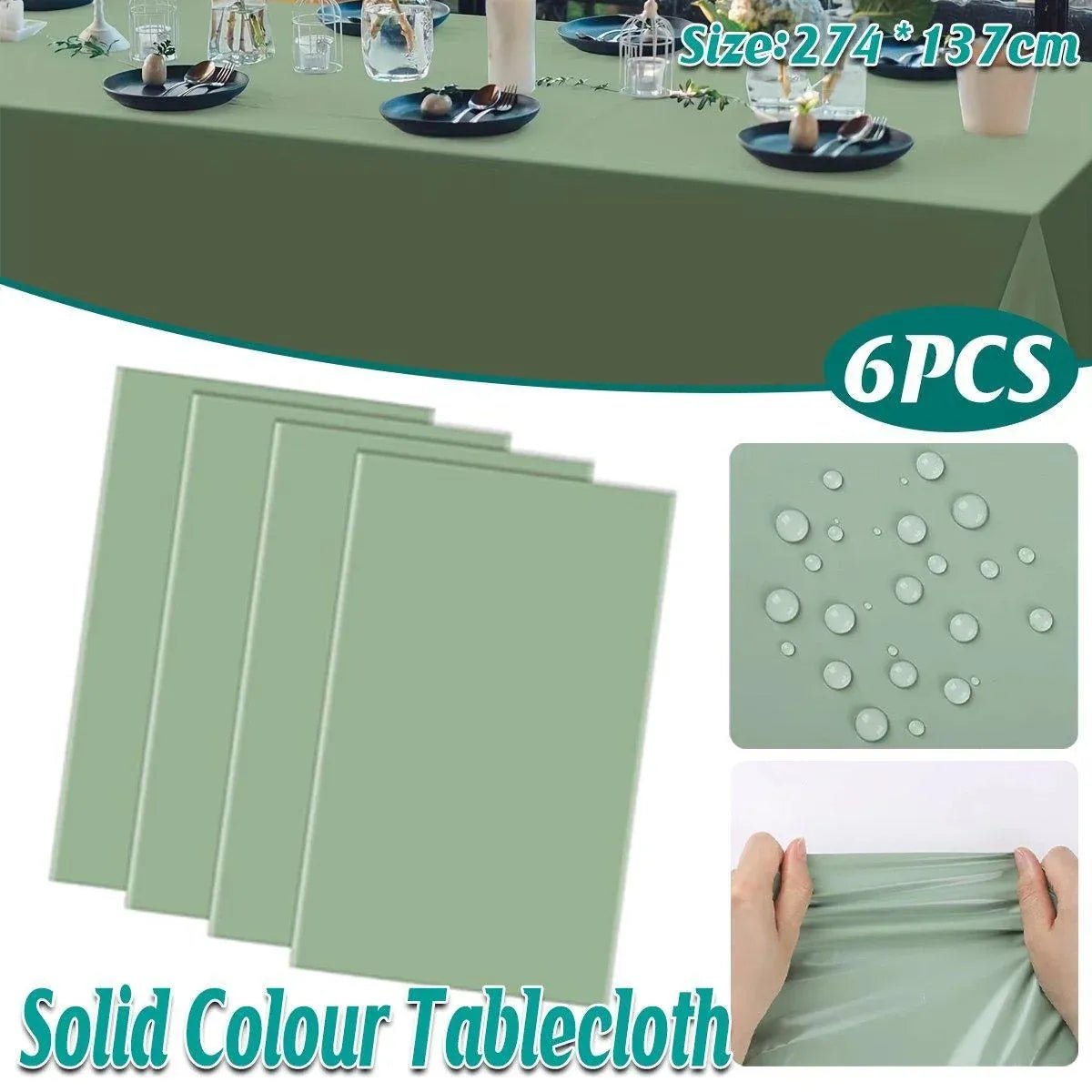 Sage Green PEVA Tablecloths, 274 x 137 cm, 6 Pack