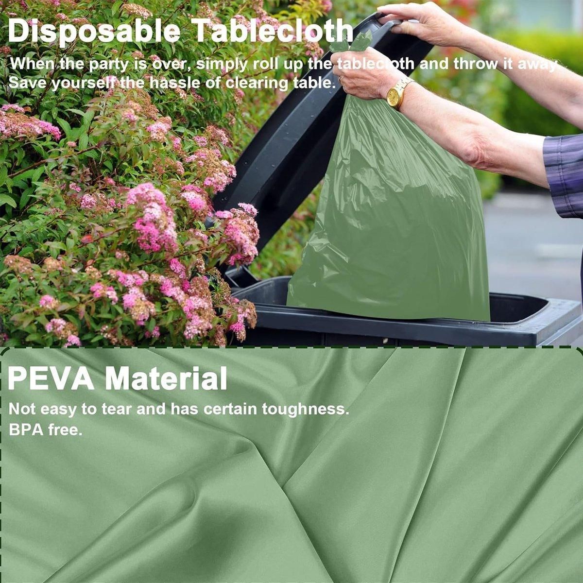 Sage Green PEVA Tablecloths, 274 x 137 cm, 6 Pack