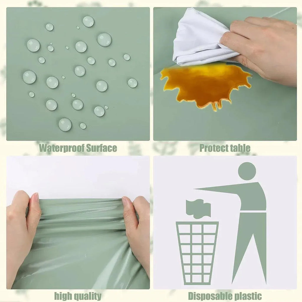 Sage Green PEVA Tablecloths, 274 x 137 cm, 6 Pack