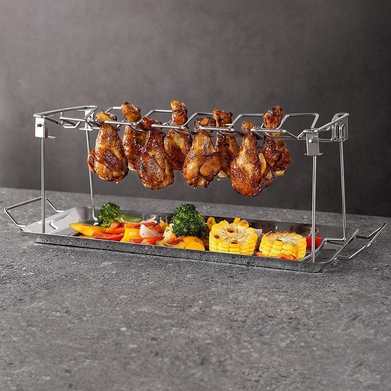 Foldable Stainless Steel Barbecue Grill Rack for Chicken Legs Outdoor