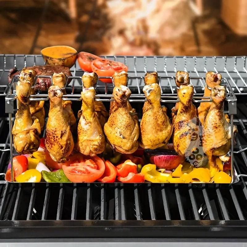 Foldable Stainless Steel Barbecue Grill Rack for Chicken Legs Outdoor