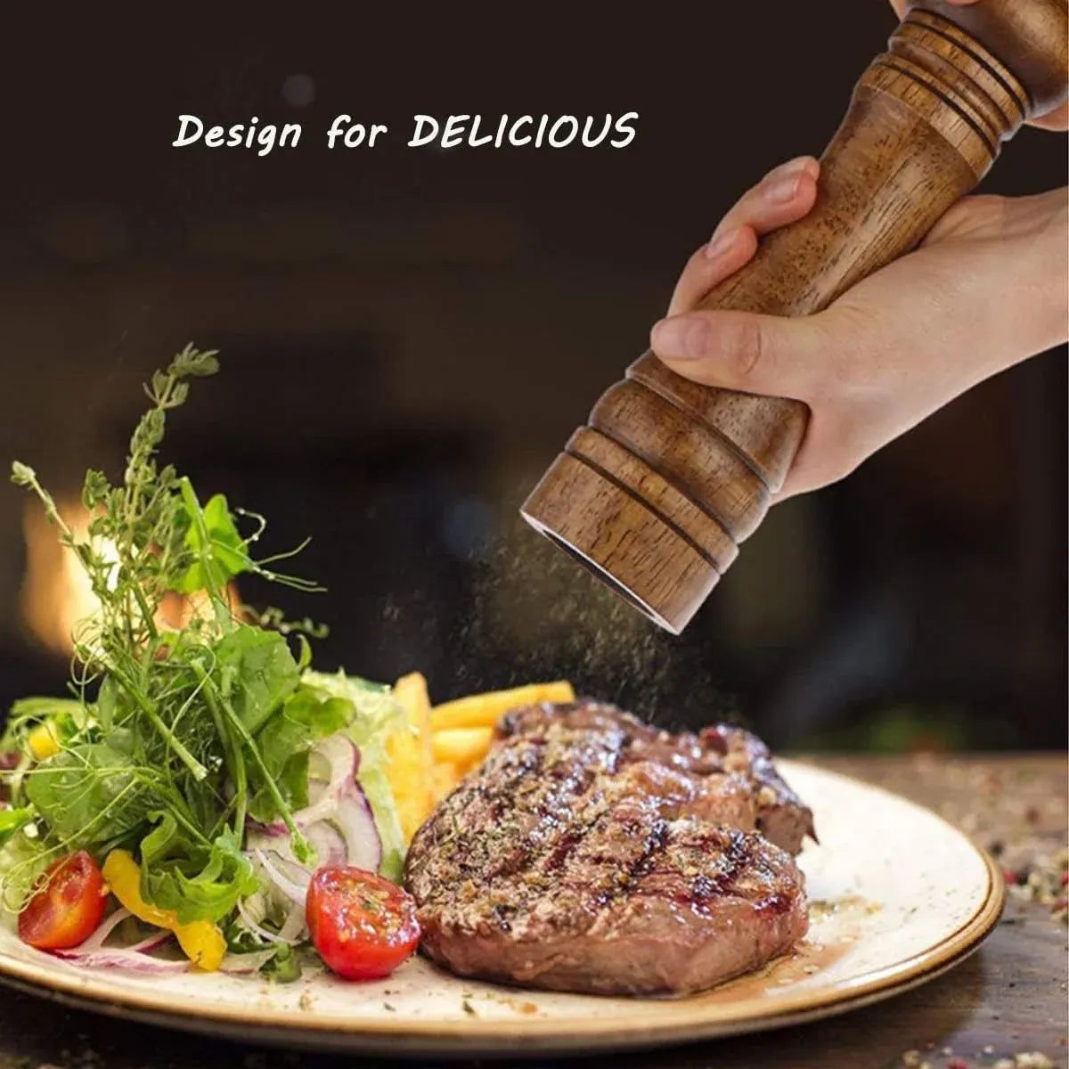 Rubberwood Pepper Grinder with Ceramic Mechanism, 14 cm