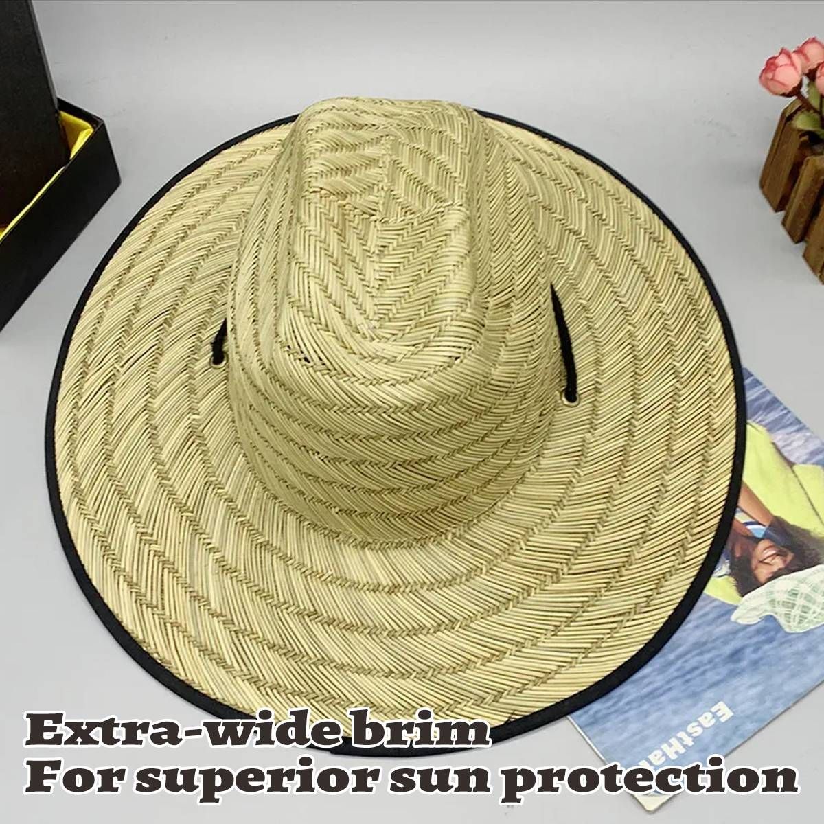 Handmade Braided Wide Brim Summer Straw Jazz Hat Beach Sun