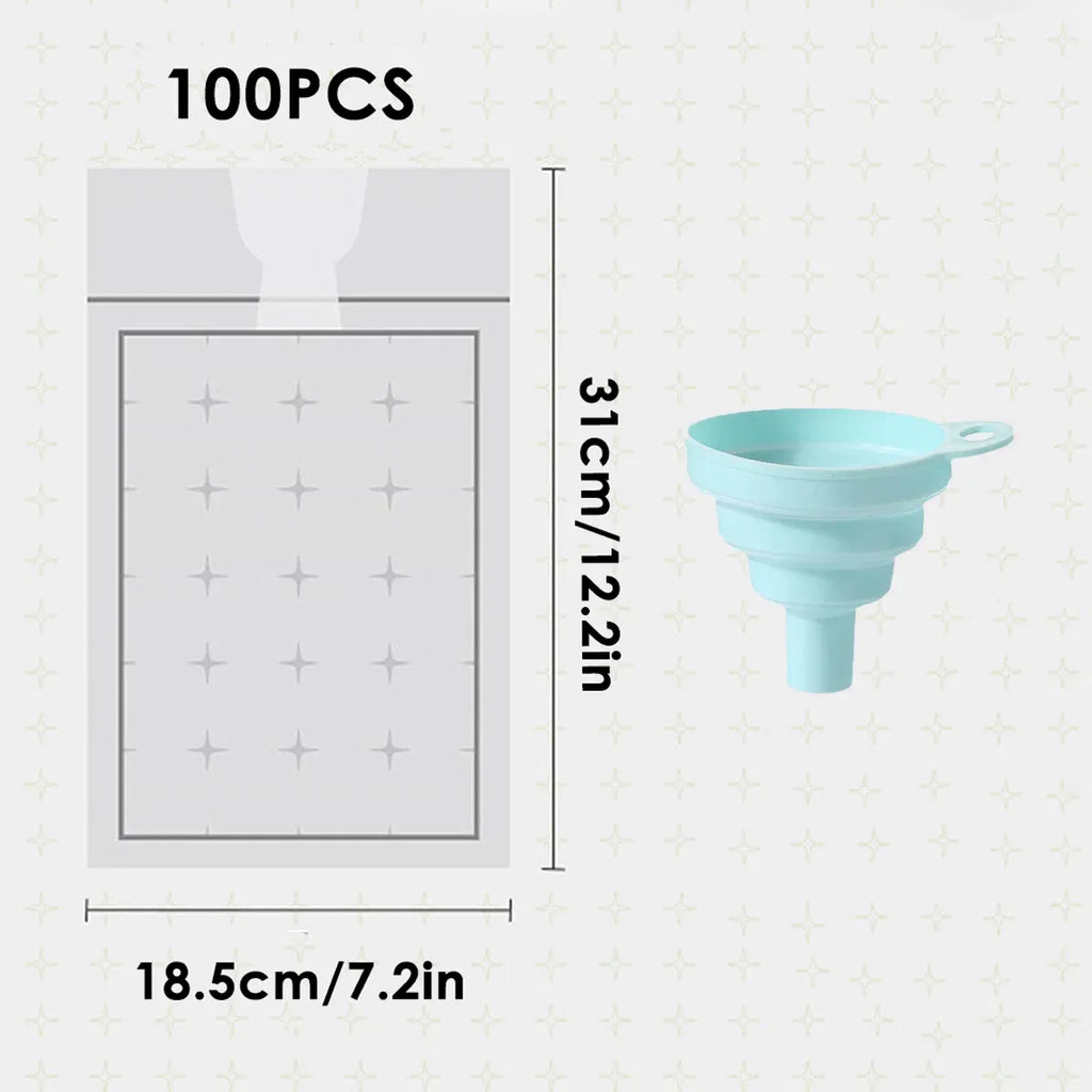 Disposable Self-Sealing Ice Cube Bags with Funnel, 100 Pack