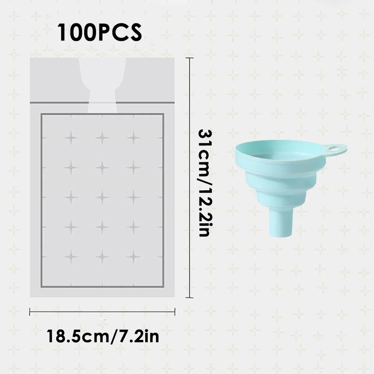 Disposable Self-Sealing Ice Cube Bags with Funnel, 100 Pack