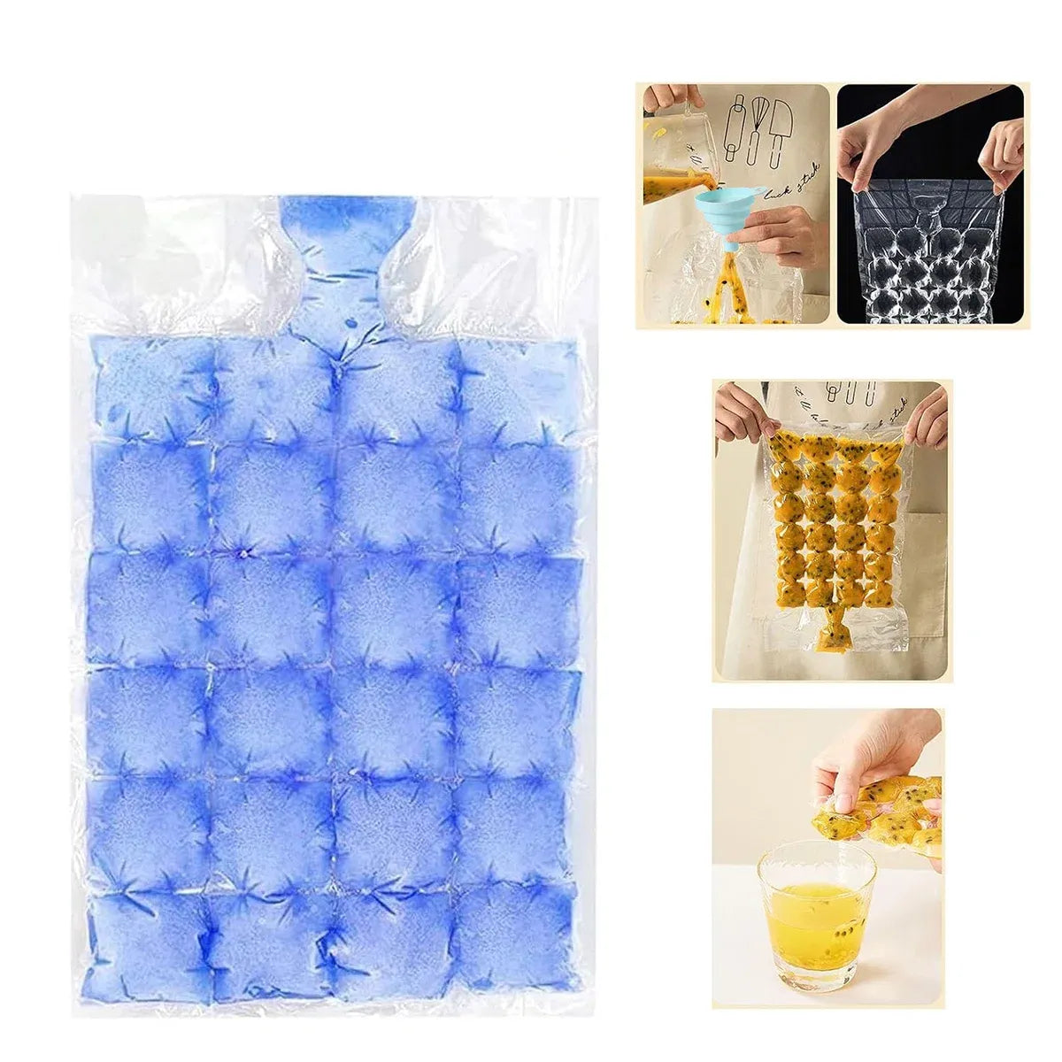 Disposable Self-Sealing Ice Cube Bags with Funnel, 100 Pack