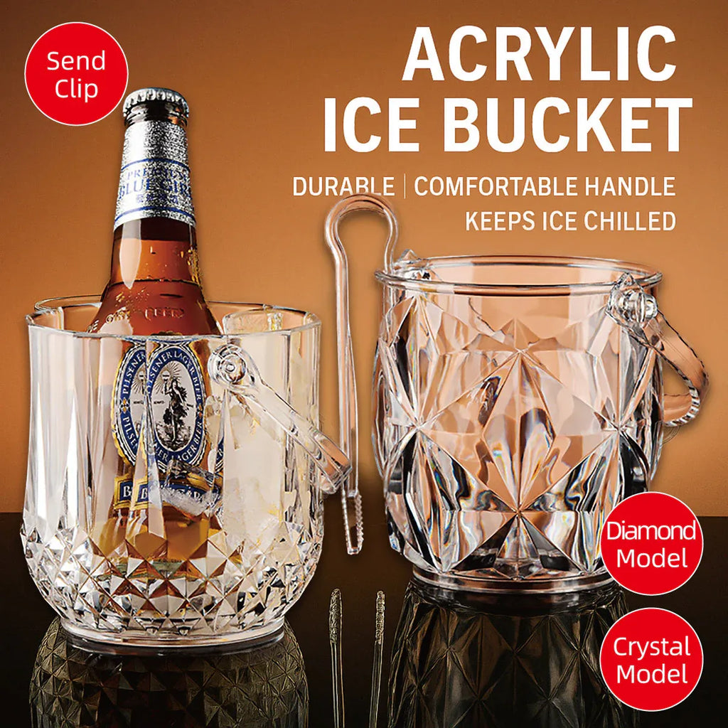 Clear Acrylic Ice Bucket with Tongs, 1.3 Litres