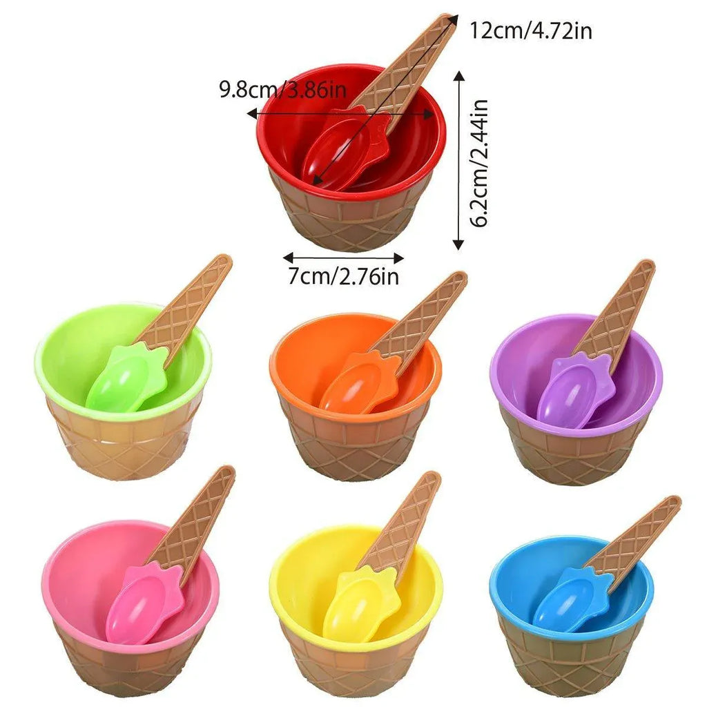7Pc Set Colourful Ice Cream Cups and Bowls with Spoons Dessert Gift