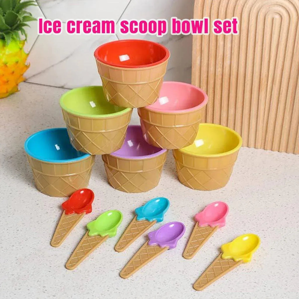 7Pc Set Colourful Ice Cream Cups and Bowls with Spoons Dessert Gift