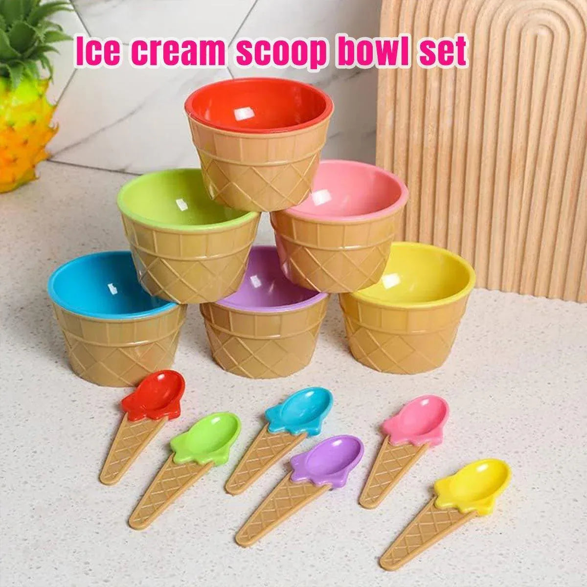 7Pc Set Colourful Ice Cream Cups and Bowls with Spoons Dessert Gift