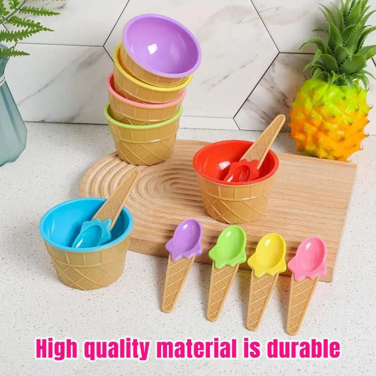 7Pc Set Colourful Ice Cream Cups and Bowls with Spoons Dessert Gift