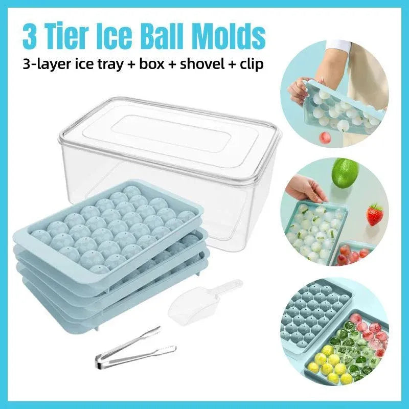 3 Layer Ice Cube Tray Mold Home Ice Compartment Press for Freezer