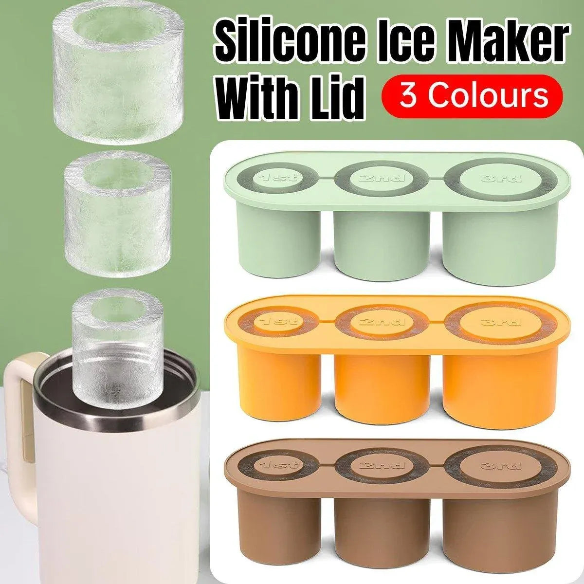 Silicone Ice Cube Tray with Lid for 20, 30 and 40 oz Tumblers