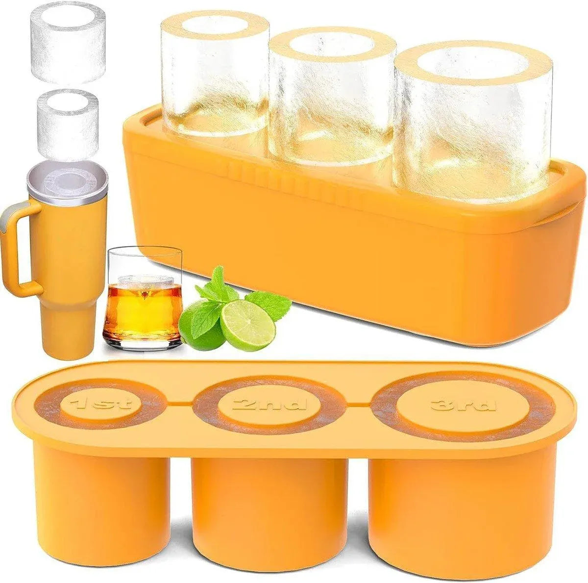 Silicone Ice Cube Tray with Lid for 20, 30 and 40 oz Tumblers, Yellow
