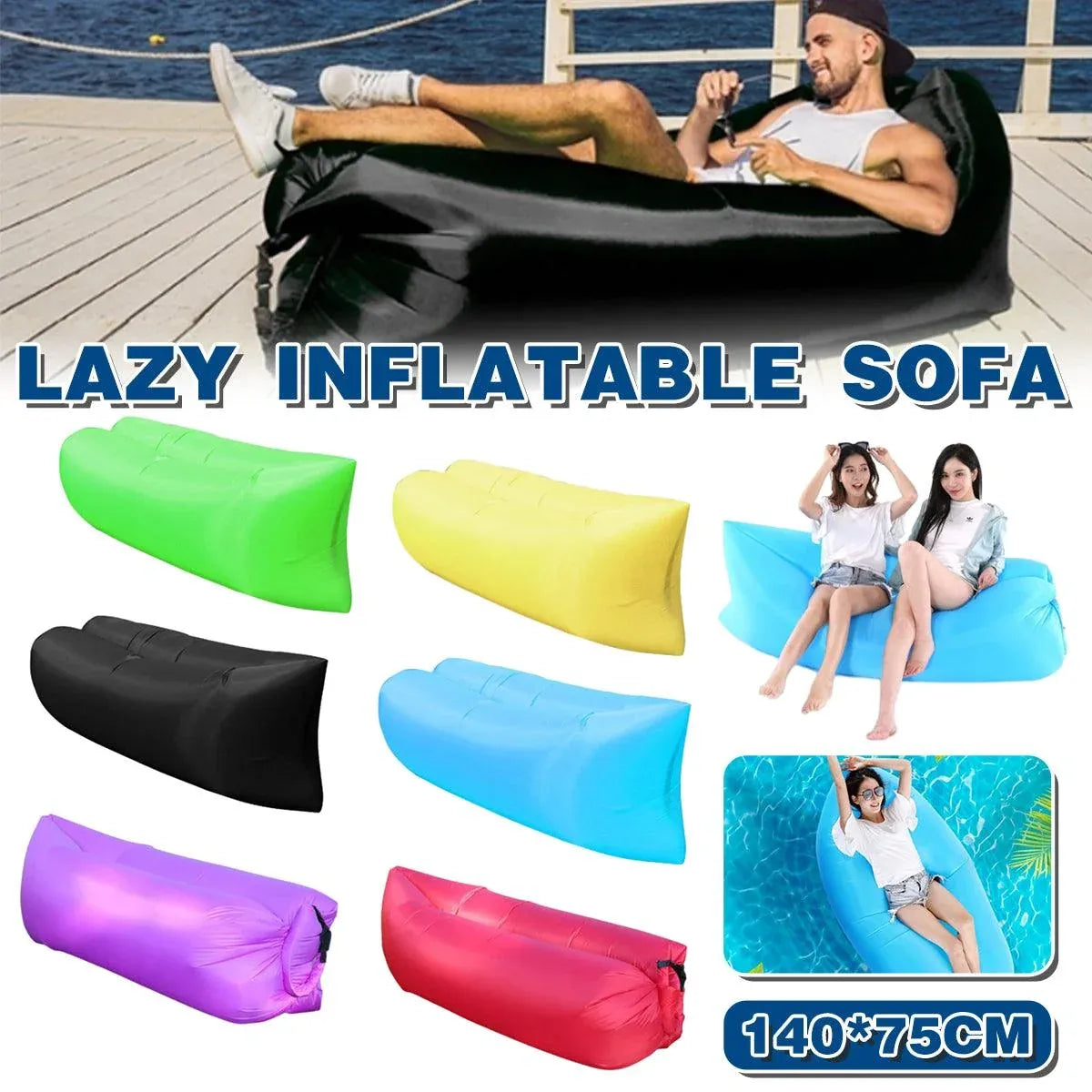 Fast Inflatable Lazy Lounge Air Sofa Bed Camping Beach Hangout