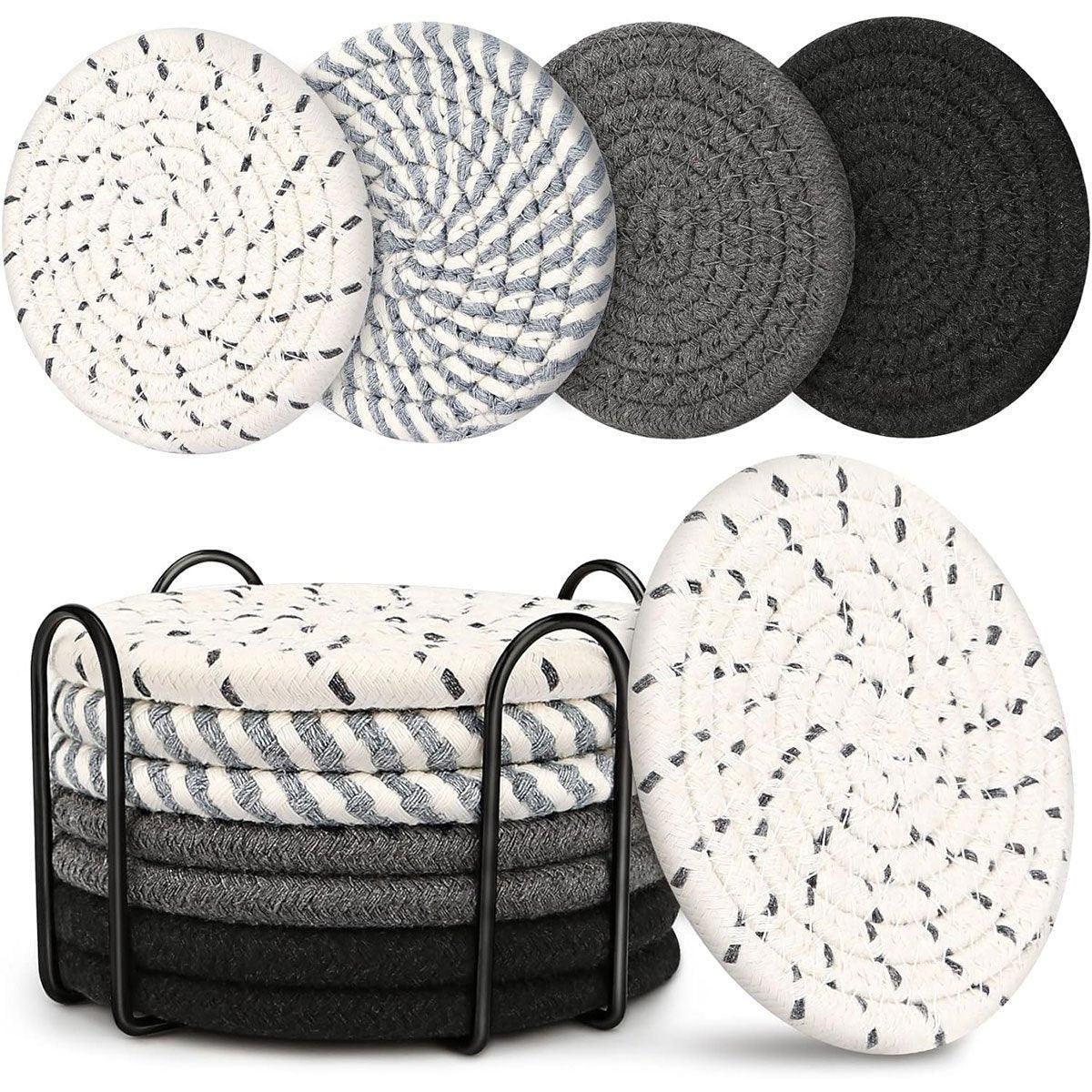 Cotton Rope Coasters with Metal Holder, Set of 8