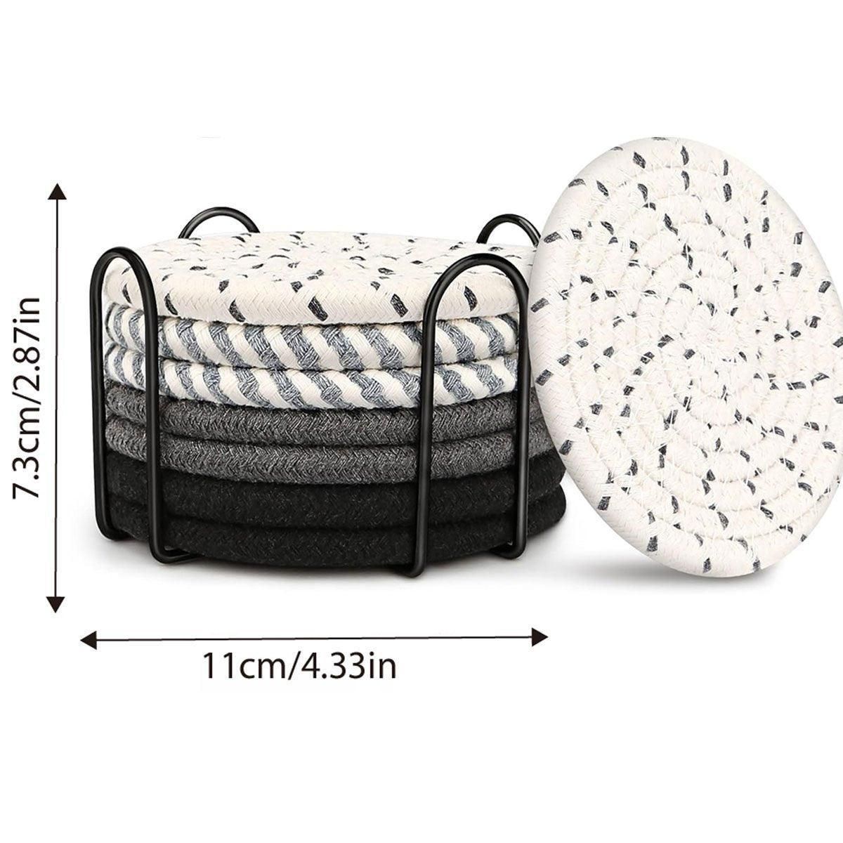 Cotton Rope Coasters with Metal Holder, Set of 8